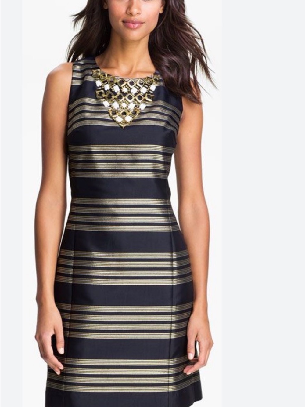 LILLY PULITZER VIRGINIA DRESS SZ 2 NAVY GOLD STRIPE BEADED EUC Strapless PREPPY